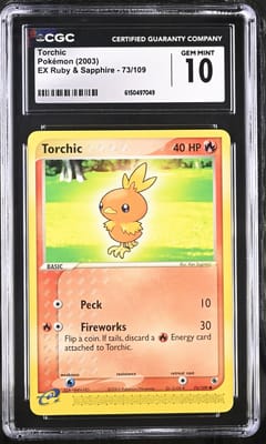 2003 Pokemon EX Ruby & Sapphire (2003 Copyright, w/ "e" Symbol) Torchic #73/109 CGC 10