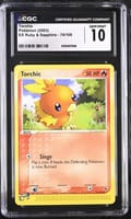 2003 Pokemon EX Ruby & Sapphire (2003 Copyright, w/ "e" Symbol) Torchic #74/109 CGC 10