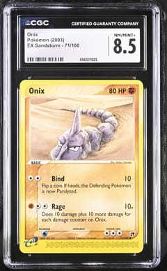 2003 Pokemon EX Sandstorm (2003 Copyright, w/ "e" Symbol) Onix #71/100 CGC 8.5