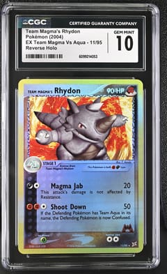 2004 Pokemon EX Team Magma Vs Team Aqua Team Magma's Rhydon Reverse Holo #11/95 CGC 10