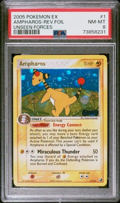 2005 Pokemon Ex Unseen Forces Ampharos-Reverse Foil #1 PSA 8