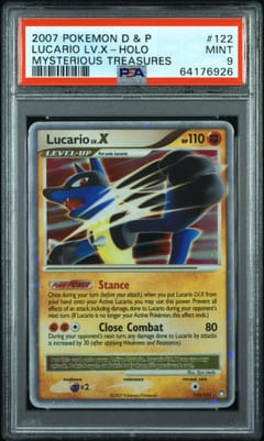 2007 Pokemon Diamond & Pearl Mysterious Treasures Lucario Lv.x-Holo #122 PSA 9