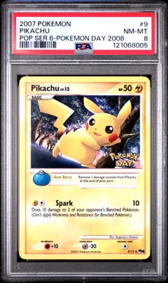 2007 Pokemon Pop Series 6 Pikachu Pokemon Day 2008 #9 PSA 8