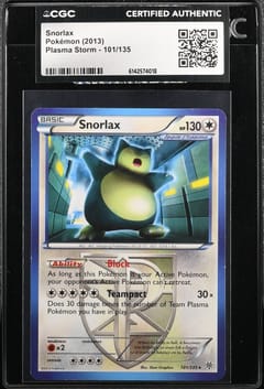 2013 Pokemon Plasma Storm Snorlax #101/135 CGC AUTH