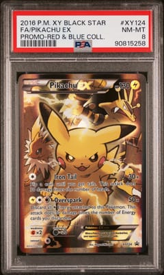 2016 Pokemon Xy Black Star Promo Full Art / Pikachu Ex Red & Blue Collection #XY124 PSA 8