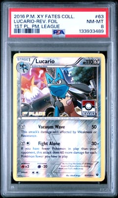 2016 Pokemon Xy Fates Collide Lucario-Reverse Foil 1st Place Pokemon League #63 PSA 8