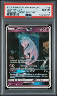2017 Pokemon Sun & Moon Shining Legends Mewtwo Gx Secret #78 PSA 8