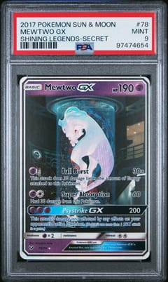 2017 Pokemon Sun & Moon Shining Legends Mewtwo Gx Secret #78 PSA 9