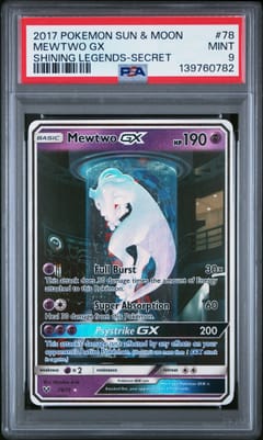 2017 Pokemon Sun & Moon Shining Legends Mewtwo Gx Shining Legends-Secret #78 PSA 9