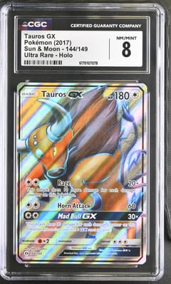 2017 Pokemon Sun & Moon Tauros GX Ultra Rare Holo #144/149 CGC 8