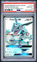 2018 Pokemon Sun & Moon Celestial Storm Full Art / Rayquaza Gx 2019 Yellow a Hidden Fates Premium Collection #177a PSA 10