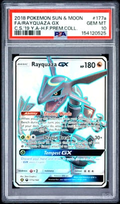 2018 Pokemon Sun & Moon Celestial Storm Full Art / Rayquaza Gx 2019 Yellow a Hidden Fates Premium Collection #177a PSA 10