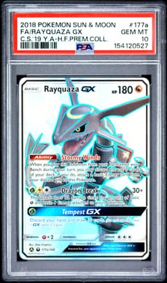 2018 Pokemon Sun & Moon Celestial Storm Full Art / Rayquaza Gx 2019 Yellow a Hidden Fates Premium Collection #177a PSA 10