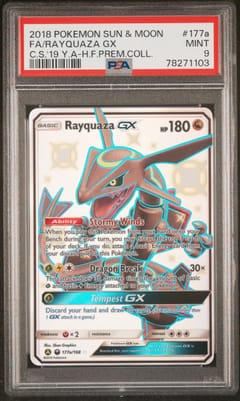 2018 Pokemon Sun & Moon Celestial Storm Full Art / Rayquaza Gx 2019 Yellow a Hidden Fates Premium Collection #177a PSA 9