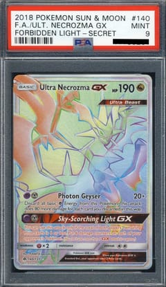 2018 Pokemon Sun & Moon: Forbidden Light Ultra Necrozma GX Full Art Secret Rare #140 PSA 9