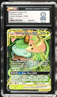 2019 Pokemon Cosmic Eclipse Venusaur & Snivy GX Holo #1/236 CGC AUTH