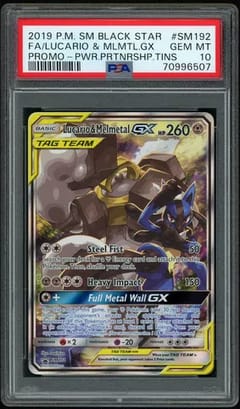 2019 Pokemon Sm Black Star Promo Fa/lucario & Mlmtl.gx Promo-Pwr.prtnrshp.tins #SM192 PSA 10