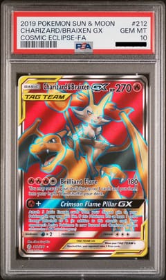 2019 Pokemon Sun & Moon: Cosmic Eclipse Charizard & Braixen GX Full Art #212 PSA 10