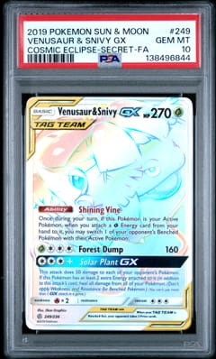 2019 Pokemon Sun & Moon Cosmic Eclipse Venusaur & Snivy Gx Cosmic Eclipse-Secret-Fa #249 PSA 10