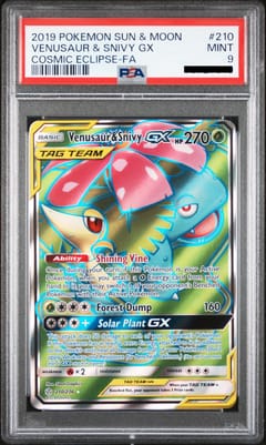 2019 Pokemon Sun & Moon: Cosmic Eclipse Venusaur & Snivy GX Full Art #210 PSA 9