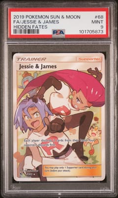 2019 Pokemon Sun & Moon Hidden Fates Full Art / Jessie & James #68 PSA 9