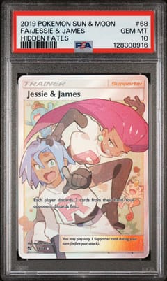 2019 Pokemon Sun & Moon Hidden Fates Full Art / Jessie & James #68 PSA 10