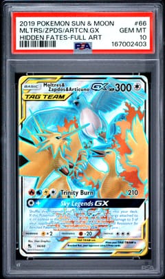 2019 Pokemon Sun & Moon Hidden Fates Full Art / Moltres & Zapdos & Articuno Gx #66 PSA 10