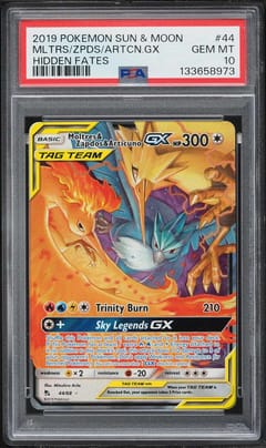 2019 Pokemon Sun & Moon Hidden Fates Full Art / Moltres & Zapdos & Articuno Gx #66 PSA 10