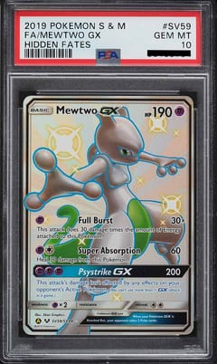 2019 Pokemon Sun & Moon: Hidden Fates Mewtwo GX Shiny Vault: Full Art #SV59 PSA 10