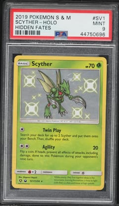 2019 Pokemon Sun & Moon Hidden Fates Scyther-Holo Hidden Fates #SV1 PSA 9