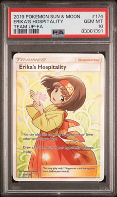 2019 Pokemon Sun & Moon Team Up Full Art / Erika's Hospitality #174 PSA 10