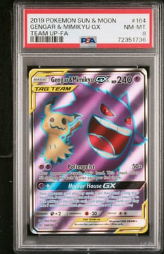 2019 Pokemon Sun & Moon Team Up Full Art / Gengar & Mimikyu Gx #164 PSA 8