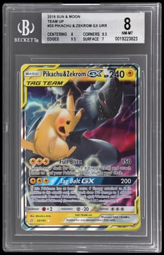 2019 Pokemon Sun and Moon Team Up Pikachu & Zekrom GX URR #33 BGS 8