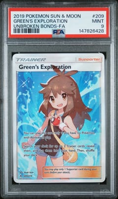 2019 Pokemon Sun & Moon Unbroken Bonds Full Art / Green's Exploration #209 PSA 9