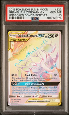 2019 Pokemon Sun & Moon Unbroken Bonds Full Art / Greninja & Zoroark Gx Secret #222 PSA 10