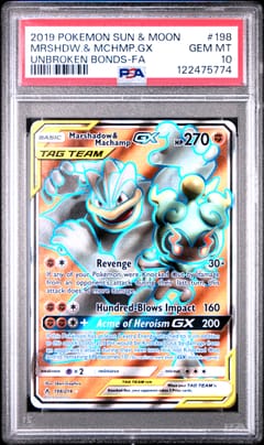 2019 Pokemon Sun & Moon Unbroken Bonds Full Art / Marshadow & Machamp Gx #198 PSA 10