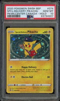 2020 Pokemon Swsh Black Star Promo Spcl.Delivery Pikachu Pkmn.Center Canada-Holo #074 PSA 10