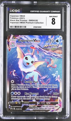 2021 Pokemon Black Star Promos - Sword & Shield Vaporeon VMAX Vaporeon VMAX Premium Collection (Holo) #SWSH182 CGC 8