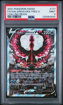 2021 Pokemon Sword & Shield Chilling Reign Full Art / Galarian Moltres V #177 PSA 9