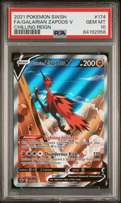 2021 Pokemon Sword & Shield Chilling Reign Full Art / Galarian Zapdos V #174 PSA 10