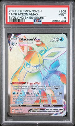 2021 Pokemon Sword & Shield Evolving Skies Fa / Glaceon Vmax Evolving Skies-Secret #208 PSA 9
