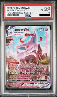 2021 Pokemon Sword & Shield: Fusion Strike Espeon VMAX Full Art Secret Rare #270 PSA 10