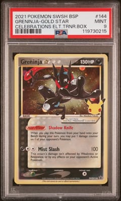 2021 Pokemon Swsh Black Star Promo Greninja-Gold Star Celebrations Elite Trainer Box #144 PSA 9
