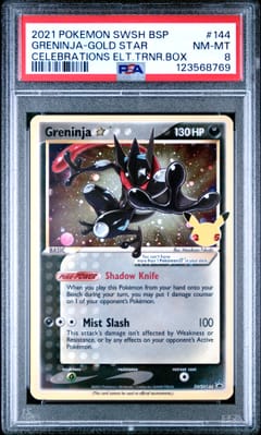 2021 Pokemon Swsh Black Star Promo Greninja-Gold Star Celebrations Elite Trainer Box #144 PSA 8
