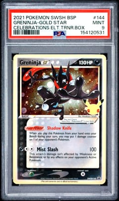 2021 Pokemon Swsh Black Star Promo Greninja-Gold Star Celebrations Elite Trainer Box #144 PSA 9