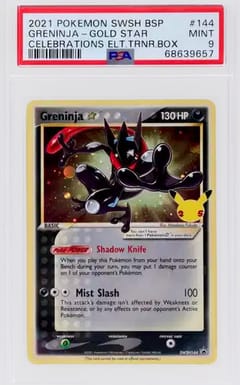2021 Pokemon Swsh Black Star Promo Greninja-Gold Star Celebrations Elt.Trnr.Box #144 PSA 9
