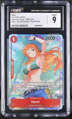 2022 One Piece Romance Dawn (OP01) Nami (Borderless) Alt. Art Post-Errata ("Up to") #OP01-016 CGC 9