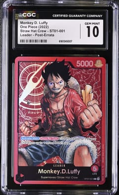2022 One Piece Starter Deck: Straw Hat Crew (ST01) Monkey D. Luffy Post-Errata ("Up to") #ST01-001 CGC 10