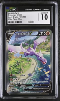 2022 Pokemon Lost Origin Aerodactyl V Ultra Rare Holo #180/196 CGC 10