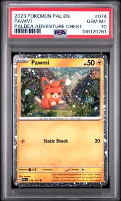 2023 Pokemon Pal En-Paldea Evolved Pawmi Paldea Adventure Chest #074 PSA 10